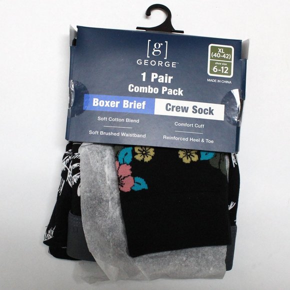 George Men's Tropical Theme 1 Pair Boxer Brief & Crew Sock Combo Pack - Picture 1 of 9